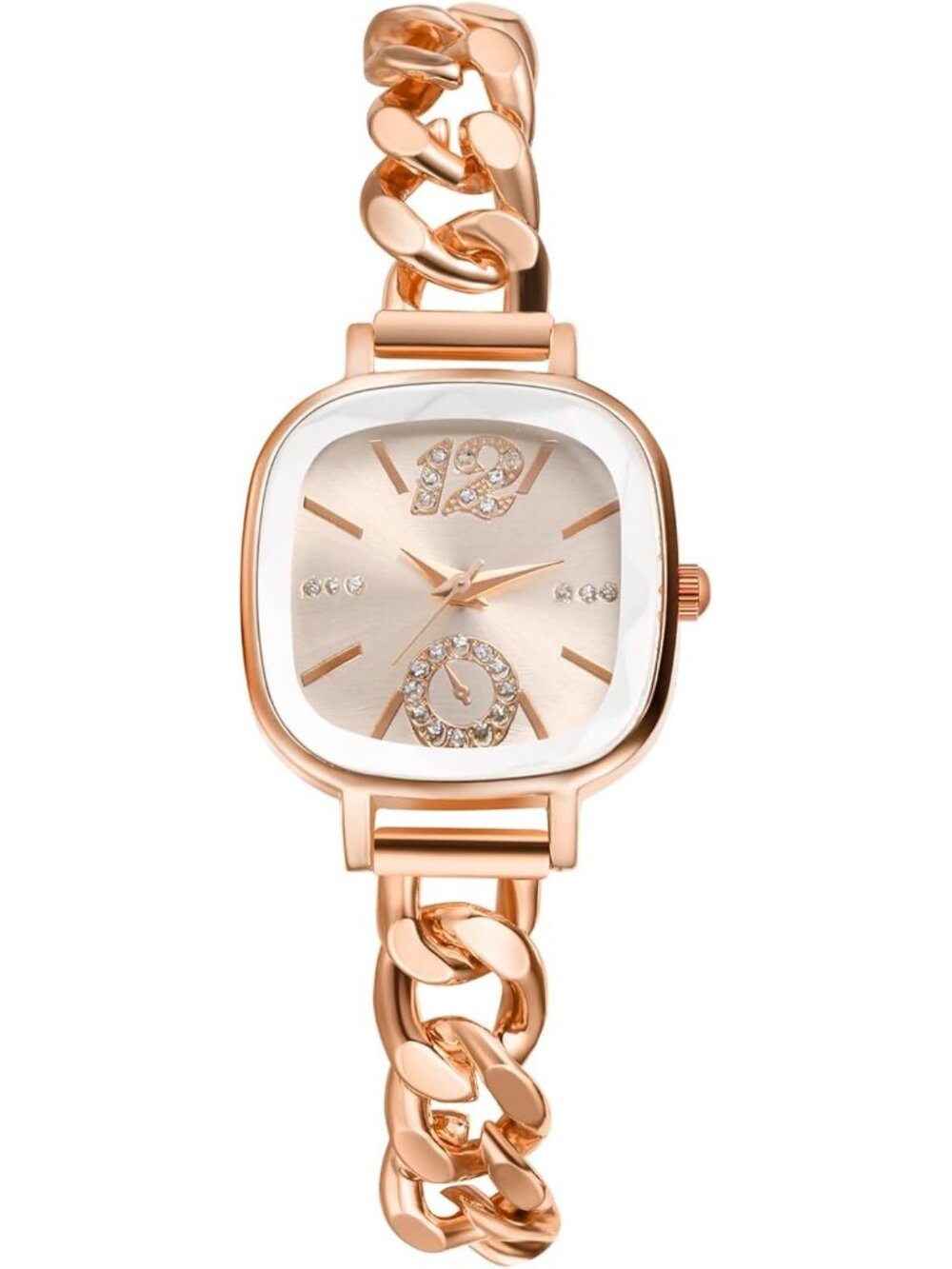 Women's Rose Gold Analog Elegant Stainless Steel Square Bracelet Wrist Watch